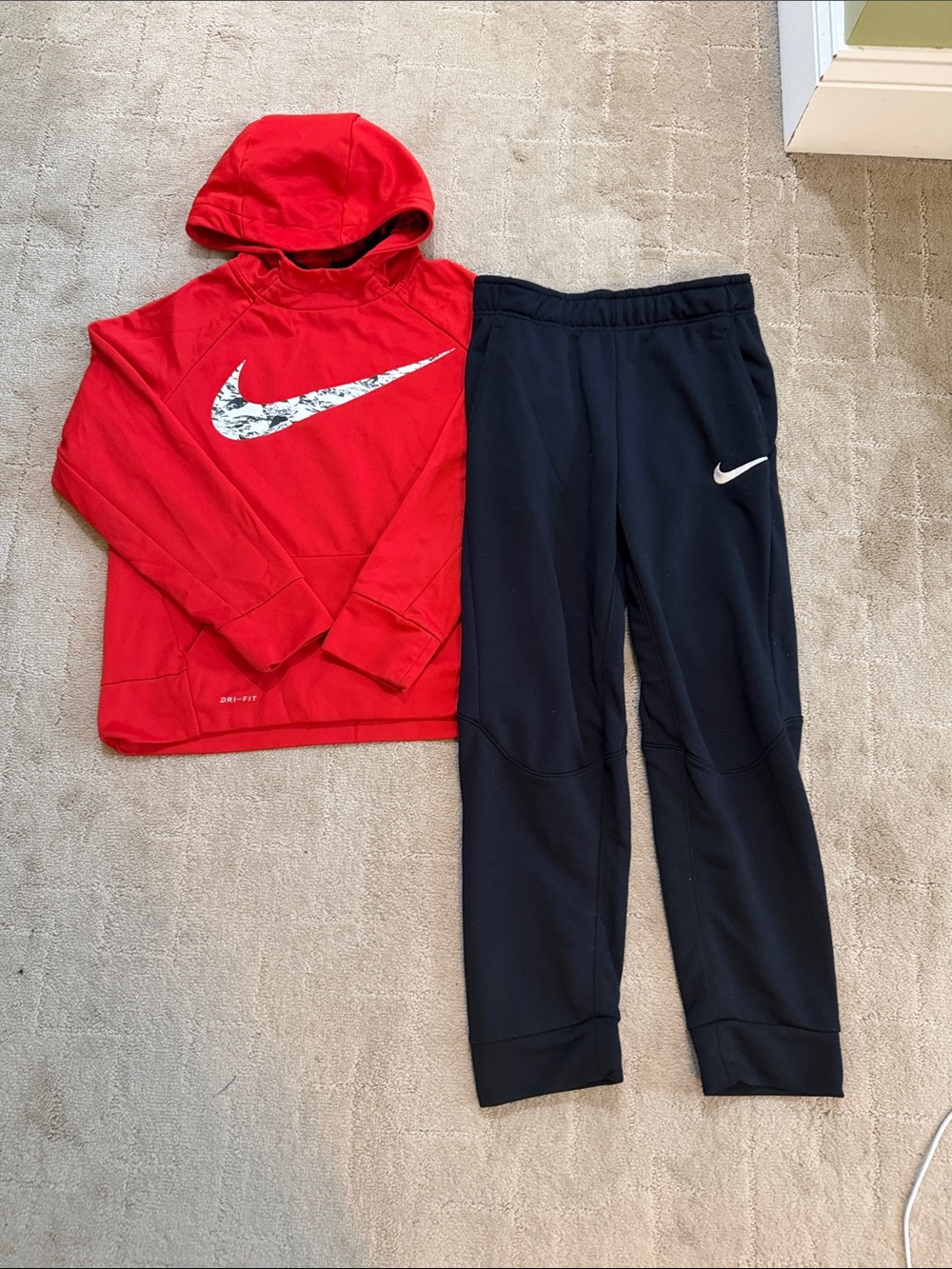 Nike Red Hooded Pullover with Black Jogger Pants